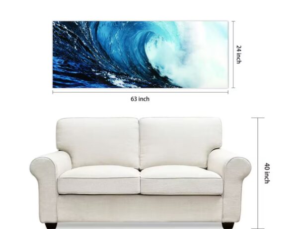 24 in. x 63 in. "Blue Wave 2" Frameless Free Floating Tempered Glass Panel Graphic Wall Art